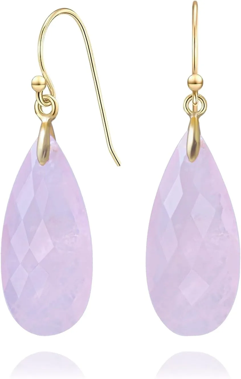 Crystal Earrings, Amethyst rose quartz labradorite Crystal Earrings 925 Sterling Silver Fish Hook, 14k Gold Plated Quartz Earrings for Women, Teardrop Gemstone Dangling Earrings for Lady.