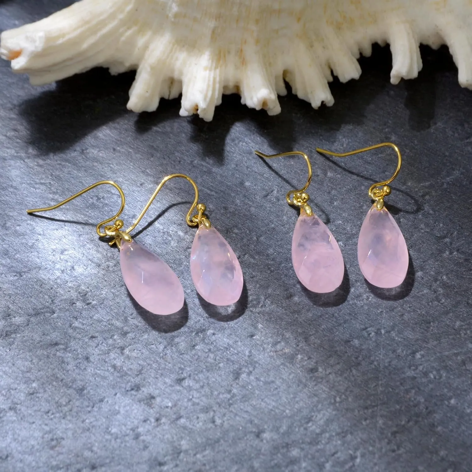Crystal Earrings, Amethyst rose quartz labradorite Crystal Earrings 925 Sterling Silver Fish Hook, 14k Gold Plated Quartz Earrings for Women, Teardrop Gemstone Dangling Earrings for Lady.