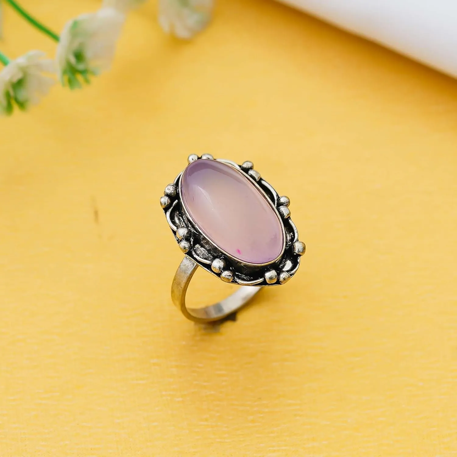 Crystal Products Natural Certified Ring Set for Women,Vintage Joint Knuckle Stackable Rings Oval Gemstone Ring