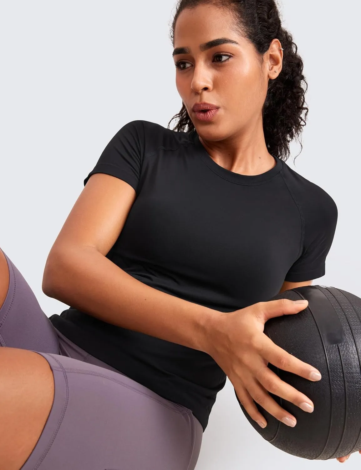 CRZ YOGA Seamless Short Sleeve Shirts for Women Breathable Running Workout Tops Athletic Gym Yoga Basic T-Shirts