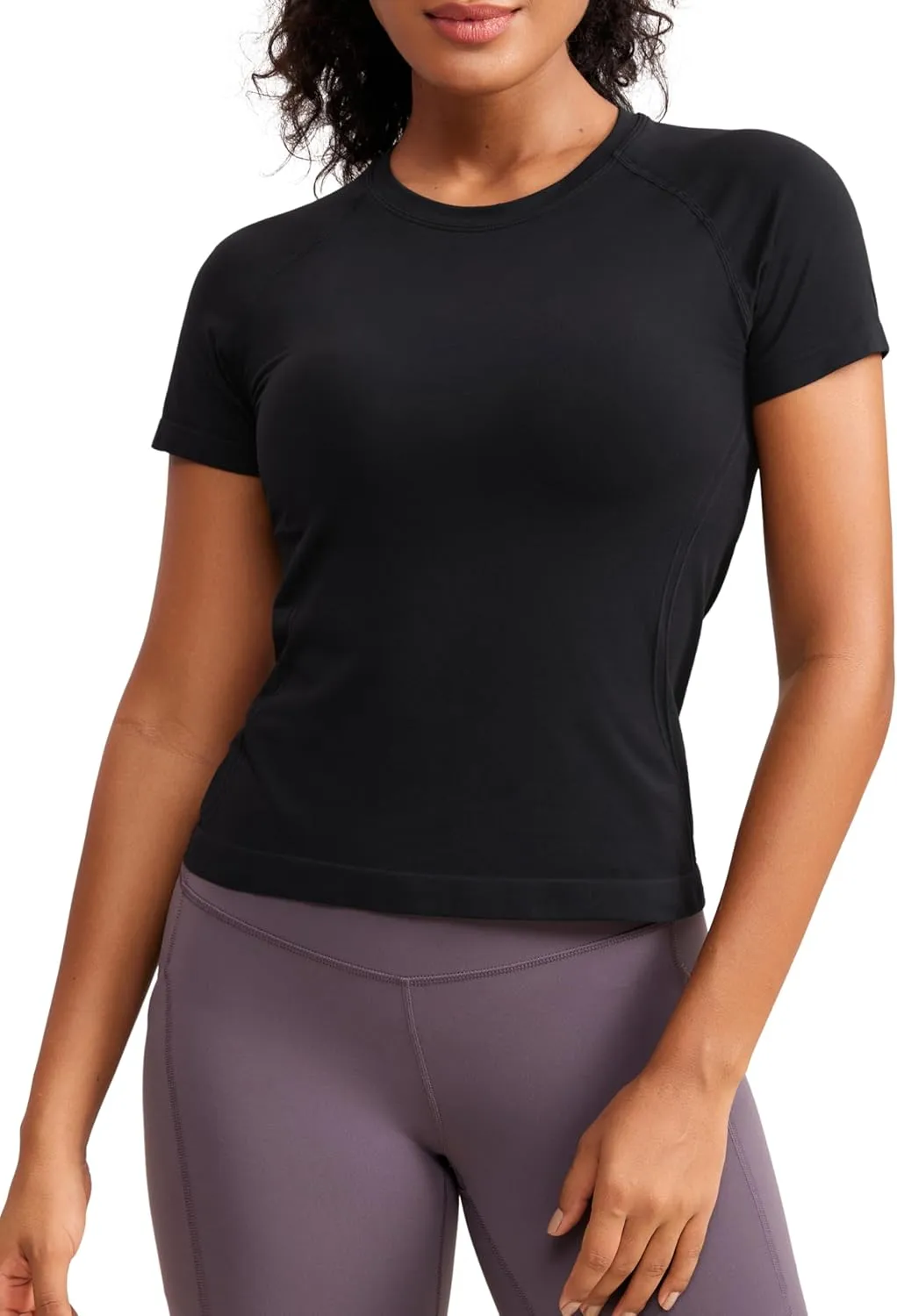 CRZ YOGA Seamless Short Sleeve Shirts for Women Breathable Running Workout Tops Athletic Gym Yoga Basic T-Shirts