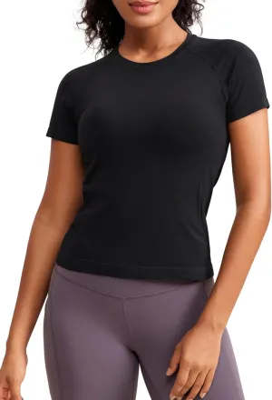 CRZ YOGA Seamless Short Sleeve Shirts for Women Breathable Running Workout Tops Athletic Gym Yoga Basic T-Shirts