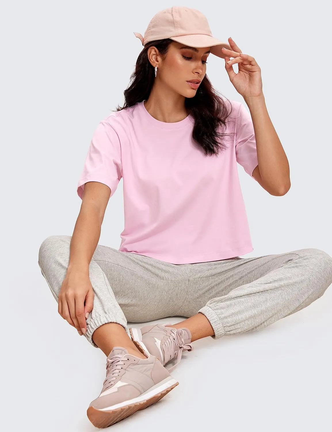 CRZ YOGA Womens Loose Fit Cotton Polyester Short Sleeve Shirts Crop Tops Casual Workout T-Shirts