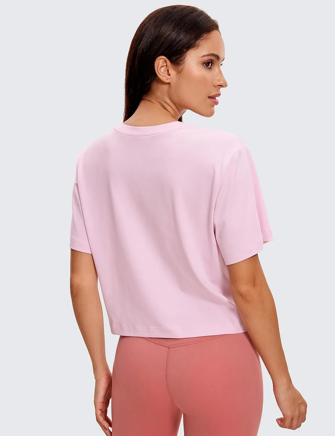 CRZ YOGA Womens Loose Fit Cotton Polyester Short Sleeve Shirts Crop Tops Casual Workout T-Shirts