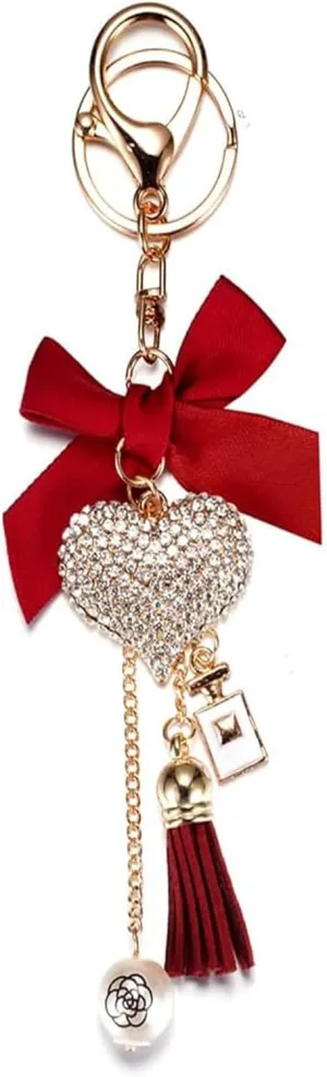 Cute Bling Heart Keychains Wristlet for Women, Bling Key Chains for Car Keys Bow Keychain Accessories