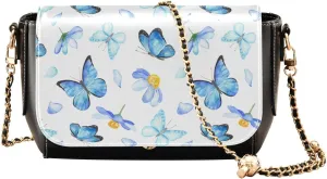 Cute Blue Butterfly Of Tropical Crossbody Bags for Women, Trendy Small Shoulder Bag, PU Leather Clutch Purse Underarm Handbag Satchel HandBag with Adjustable Metal Chain