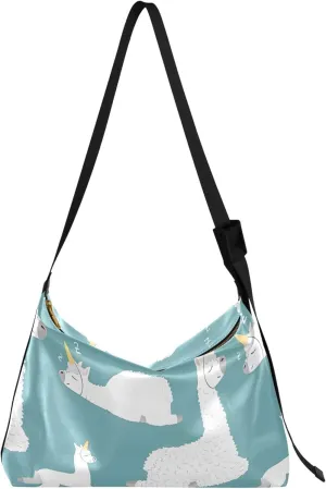 Cute Cartoon Lama Alpaca Hobo Leather Bags for Women Large Womens Purse Leaf Animal Print Womans Shoulder Purse