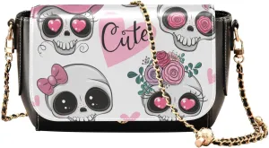 Cute Cartoon Skulls Crossbody Bags for Women, Trendy Small Shoulder Bag, PU Leather Clutch Purse Underarm Handbag Satchel HandBag with Adjustable Metal Chain