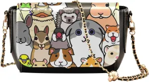 Cute Doodle Pet Animals Crossbody Bags for Women, Trendy Small Shoulder Bag, PU Leather Clutch Purse Underarm Handbag Satchel HandBag with Adjustable Metal Chain