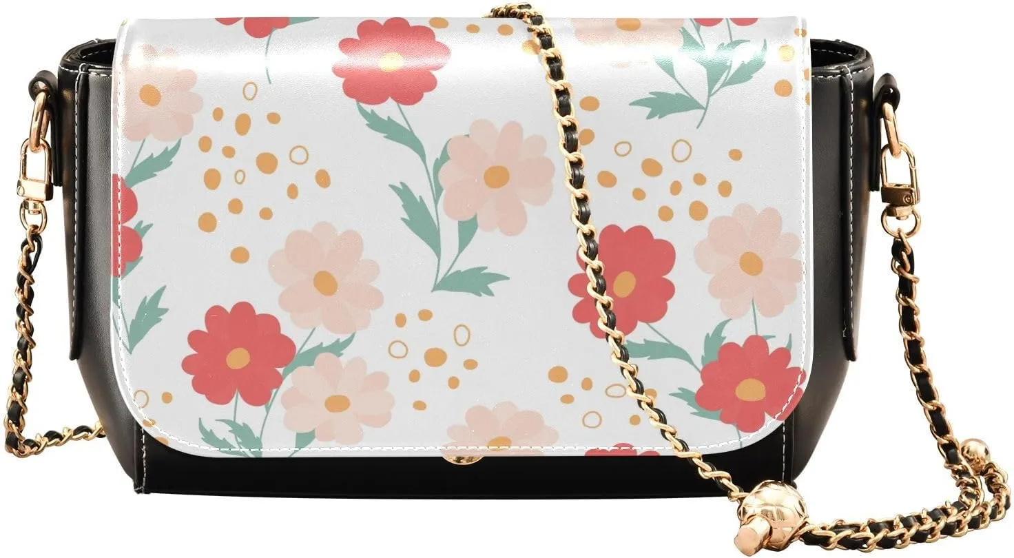 Cute Flower Crossbody Bags for Women, Trendy Small Shoulder Bag, PU Leather Clutch Purse Underarm Handbag Satchel HandBag with Adjustable Metal Chain