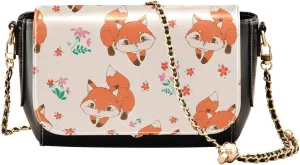 Cute Fox and Flowers Crossbody Bags for Women, Trendy Small Shoulder Bag, PU Leather Clutch Purse Underarm Handbag Satchel HandBag with Adjustable Metal Chain