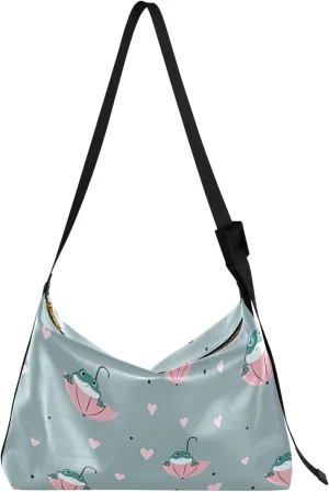 Cute Frog Umbrella Women Leather Handbags Hobo Large Crossbody Bag Stylish Animal Print Women Shoulder Bag