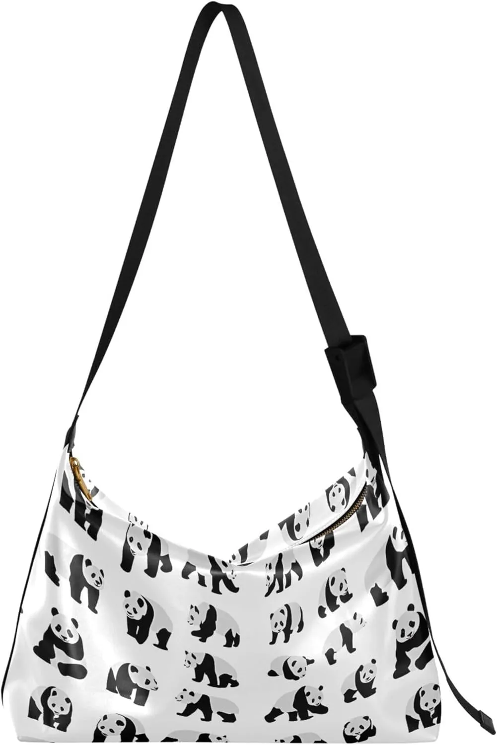 Cute Panda Isolated Black White Women PU Leather Hobo Bag Large Womens Purse Cute Animal Print Crossbody Hobo Bags