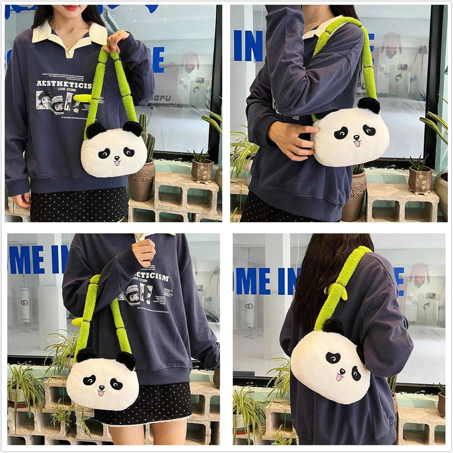 Cute Panda Plush Crossbody Purse Small Fluffy Satchel Shoulder Messenger Bag Animal Handbag Purse for Women Girls,B#