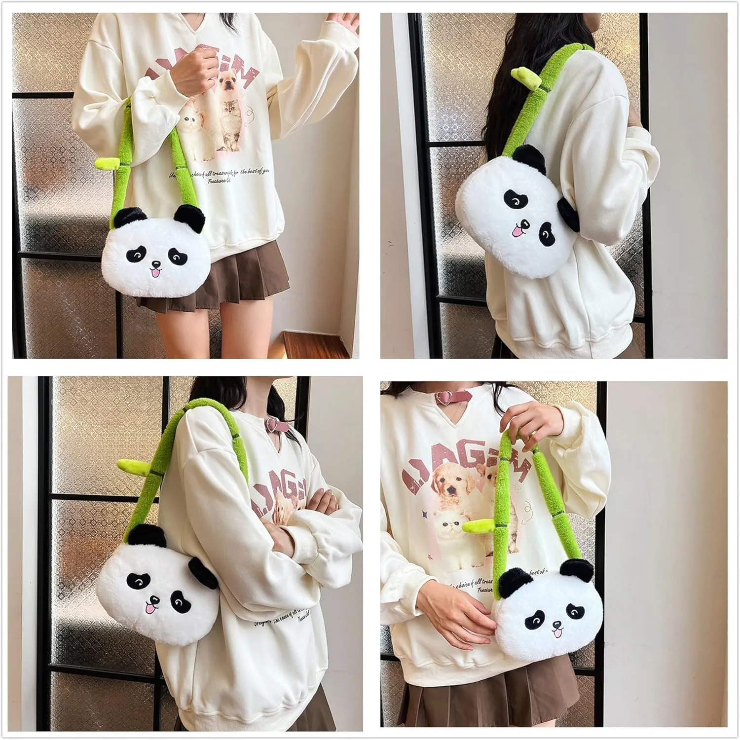 Cute Panda Plush Crossbody Purse Small Fluffy Satchel Shoulder Messenger Bag Animal Handbag Purse for Women Girls,B#