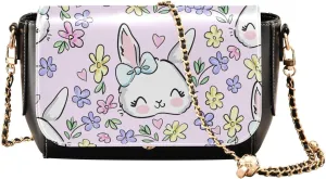 Cute Rabbits and Flower Crossbody Bags for Women, Trendy Small Shoulder Bag, PU Leather Clutch Purse Underarm Handbag Satchel HandBag with Adjustable Metal Chain