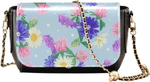 Cute Romantic Flowers Crossbody Bags for Women, Trendy Small Shoulder Bag, PU Leather Clutch Purse Underarm Handbag Satchel HandBag with Adjustable Metal Chain