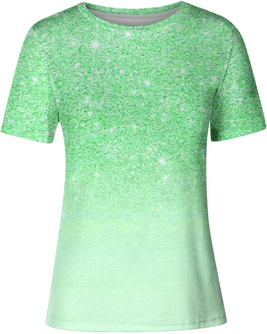 Cute Summer Shirts for Women 2024 Trendy Sparkly Print Short Sleeve Petite Tops Dressy Casual Graphic Tees