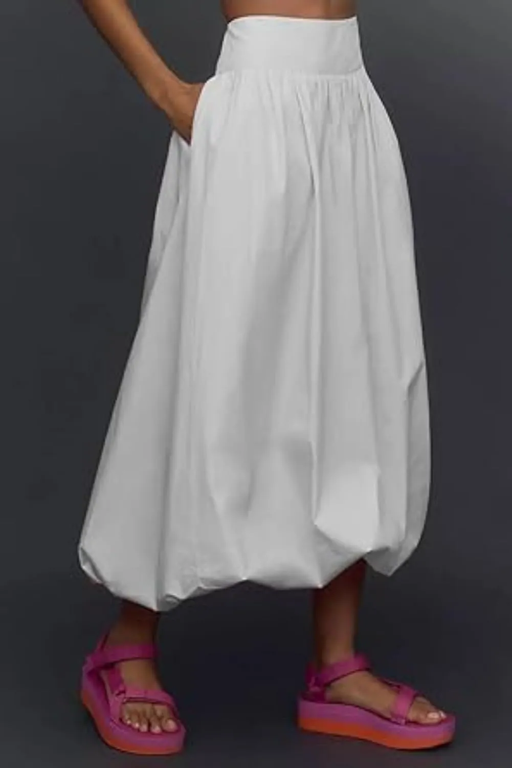 CUTEGAL Women Bubble Maxi Skirt Elastic Smocked Waist Casual Pleated Long Skirts Ruffle Balloon Midi Skirt Streetwear