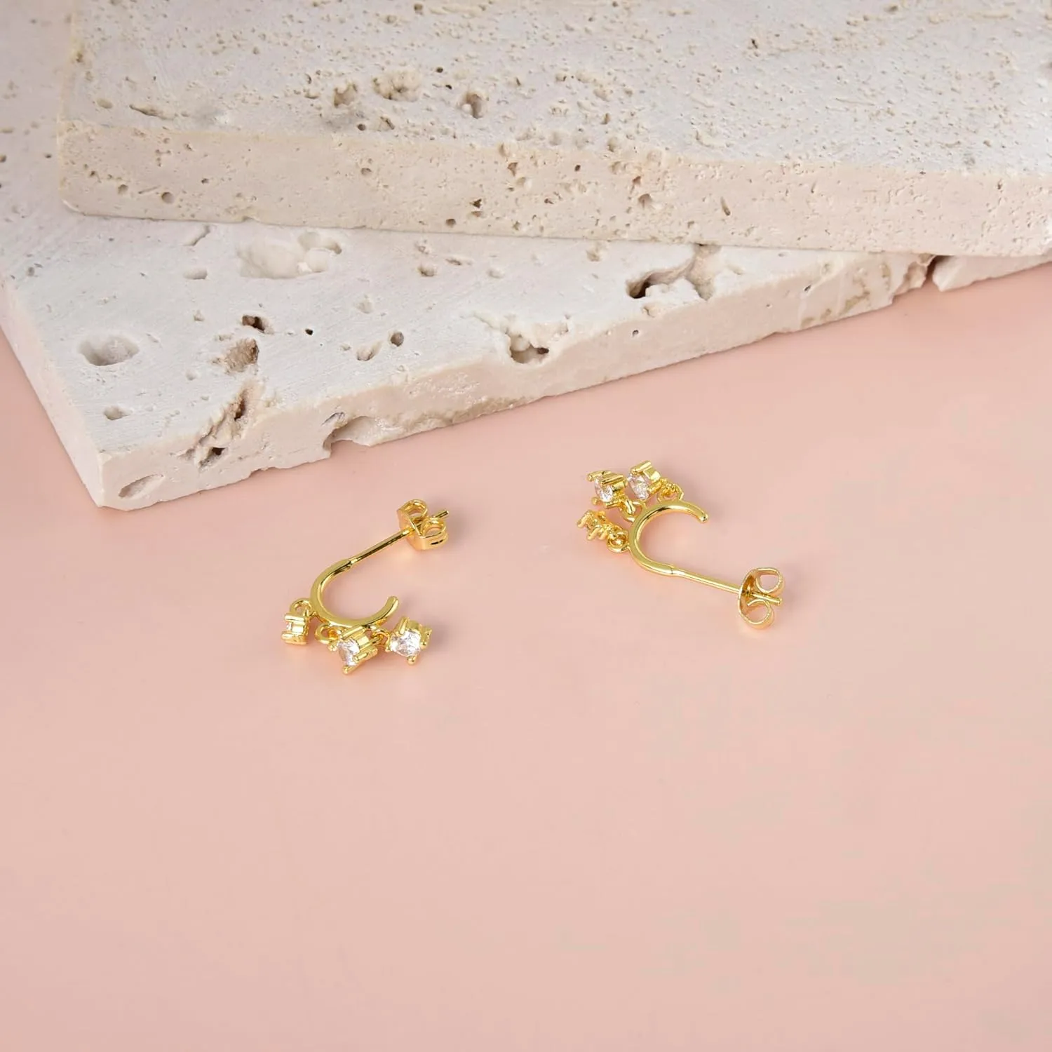 CZ Stud Dangle Earrings Silver Gold Plated Earrings with Pendant Star Moon Cross Triple Cz Teardrop Cloud Lightning Drop Elegant Jewelry