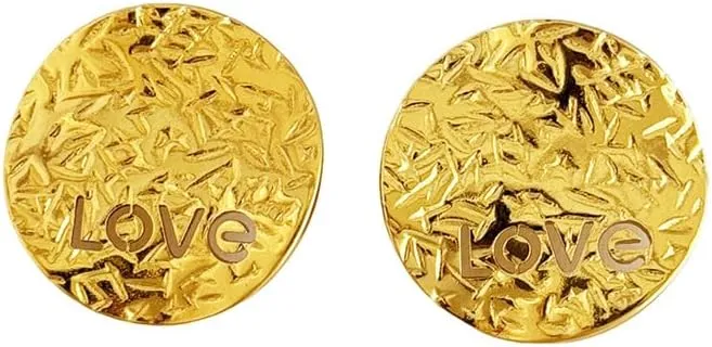 Dainty Round Disc Big Stud Earrings for Women Gold Plated Chunky Geometric Circle Texture Hollow Love Letter Statement Studs Hypoallergenic Fashion Unique Design Jewelry Wedding Party
