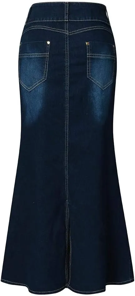 Denim Skirt for Women High Waisted A-Line Button Wrap Denim Jean Skirt Mini Skirts Stretch Ripped Skirts