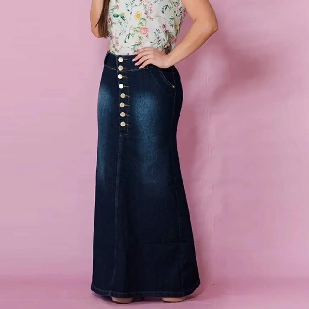 Denim Skirt for Women High Waisted A-Line Button Wrap Denim Jean Skirt Mini Skirts Stretch Ripped Skirts