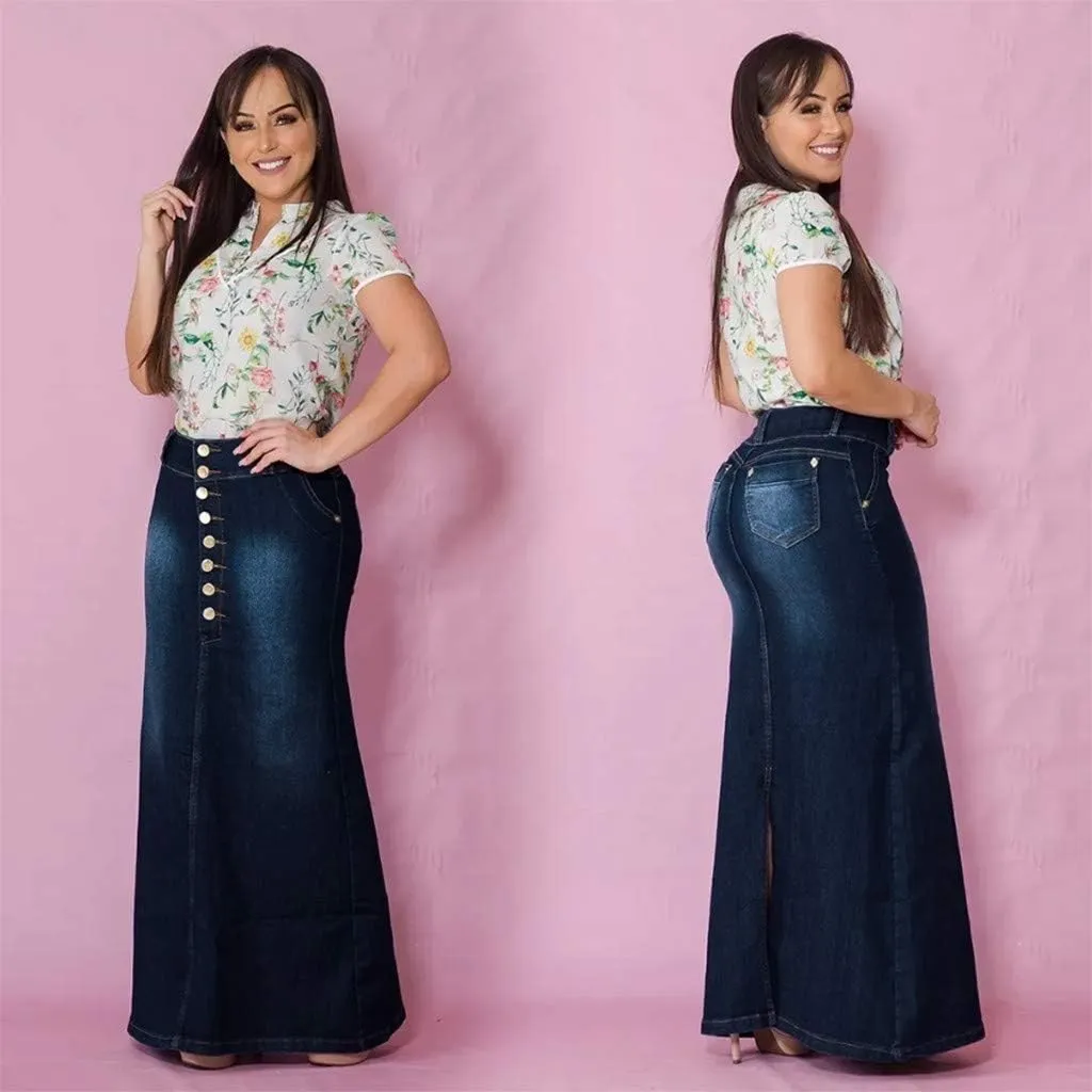 Denim Skirt for Women High Waisted A-Line Button Wrap Denim Jean Skirt Mini Skirts Stretch Ripped Skirts