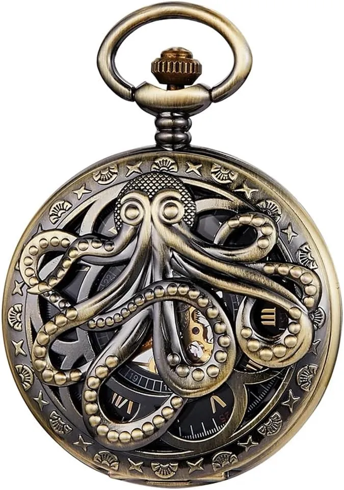 Dentily Hand Winding Hollow Roman Numerals Mechanical Pocket Watch Steampunk Mens Watches