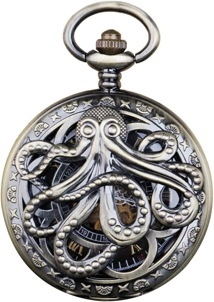 Dentily Hand Winding Hollow Roman Numerals Mechanical Pocket Watch Steampunk Mens Watches