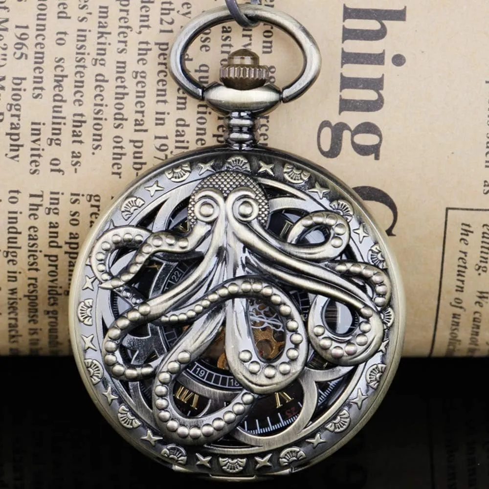 Dentily Hand Winding Hollow Roman Numerals Mechanical Pocket Watch Steampunk Mens Watches