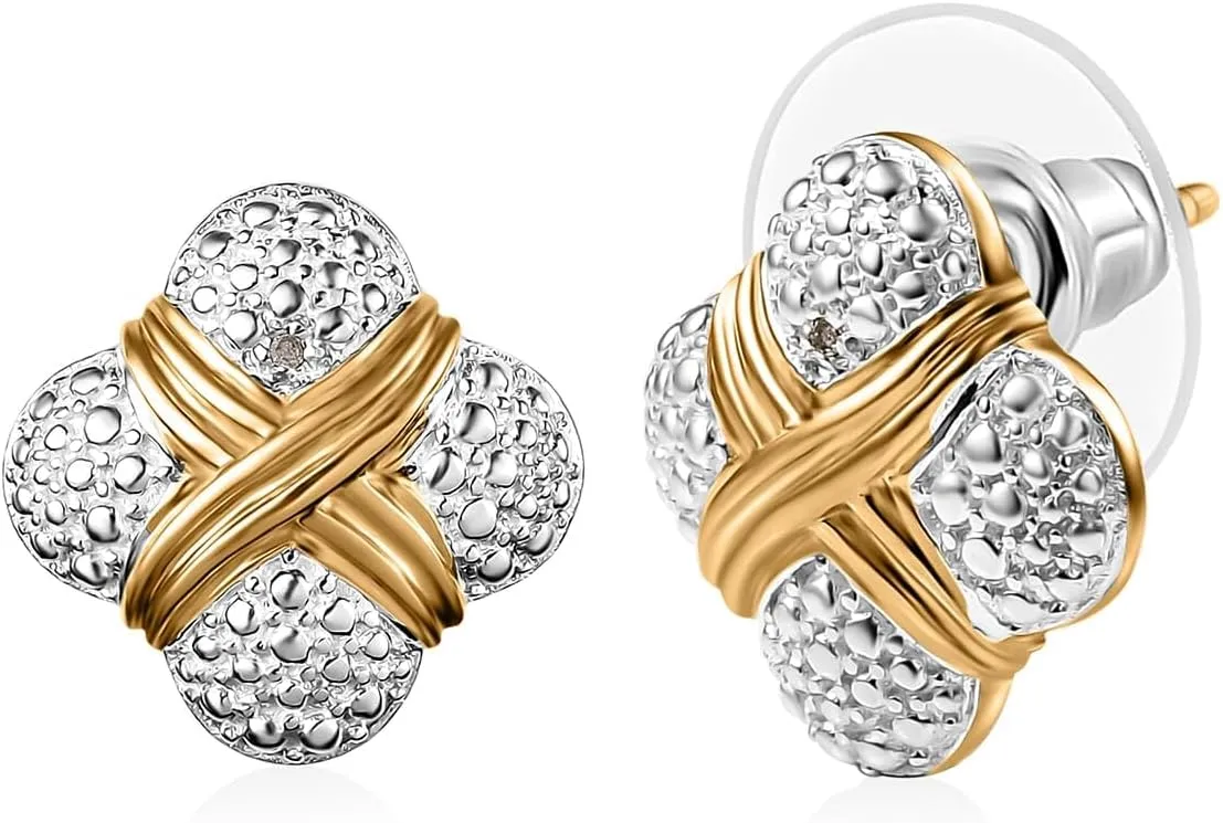 Diamond Accent Fancy Stud Earrings in 18 K Yellow Gold Plated and Platinum Bond Birthday Gifts