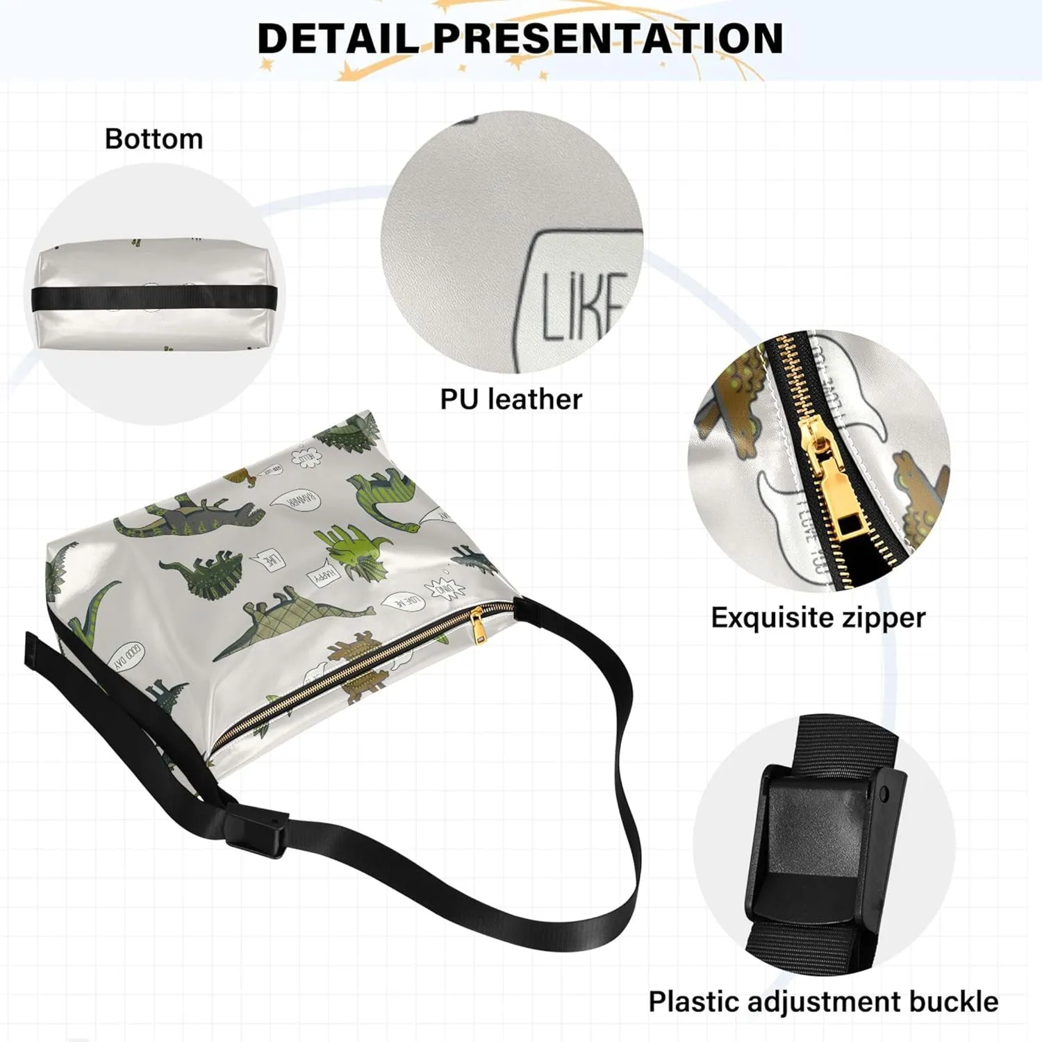 Dinosaurs Tropical Green Leather Hobo Bags for Women Cross Body Men Bag Art Animal Print Ladies Hobo Handbags