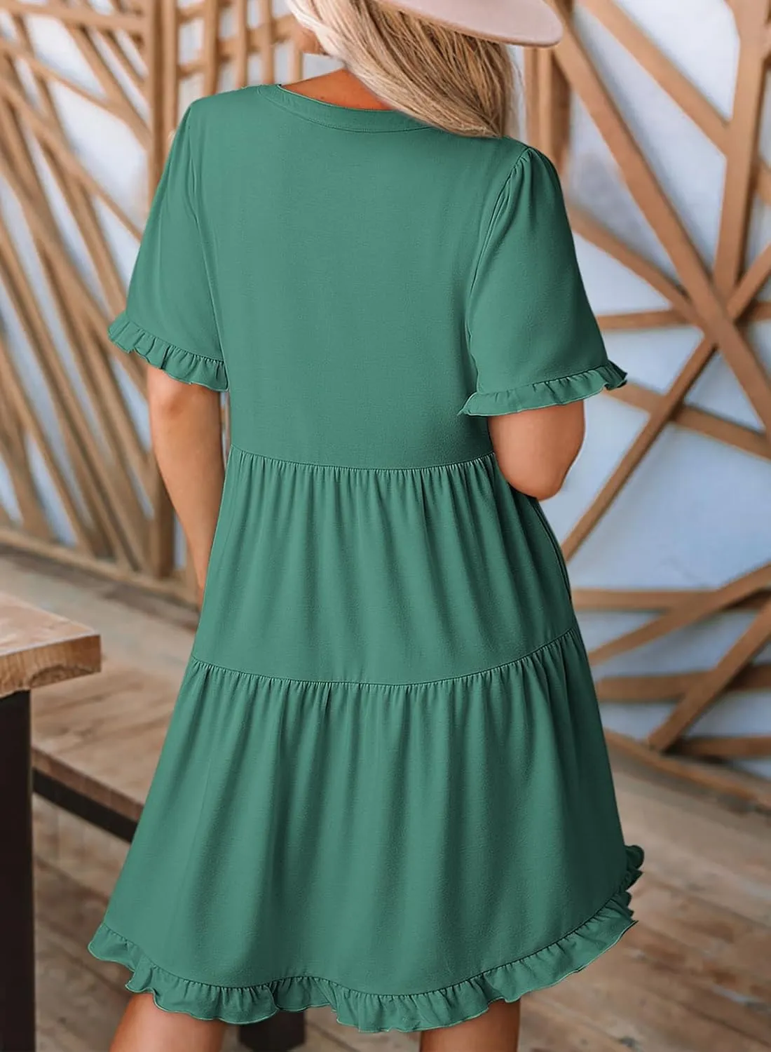 Dokotoo Womens Dresses 2025 Summer Spring V Neck Short Sleeve Casual A Line Flowy Swing Shift Dress Mini Dress