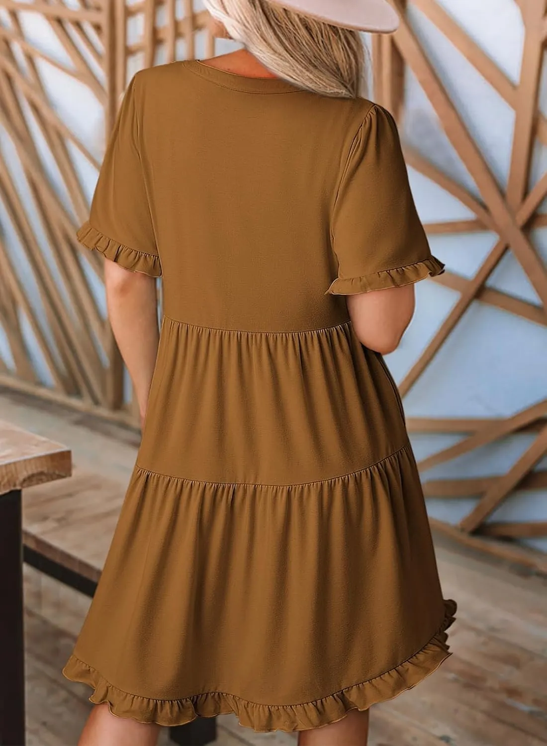 Dokotoo Womens Dresses 2025 Summer Spring V Neck Short Sleeve Casual A Line Flowy Swing Shift Dress Mini Dress