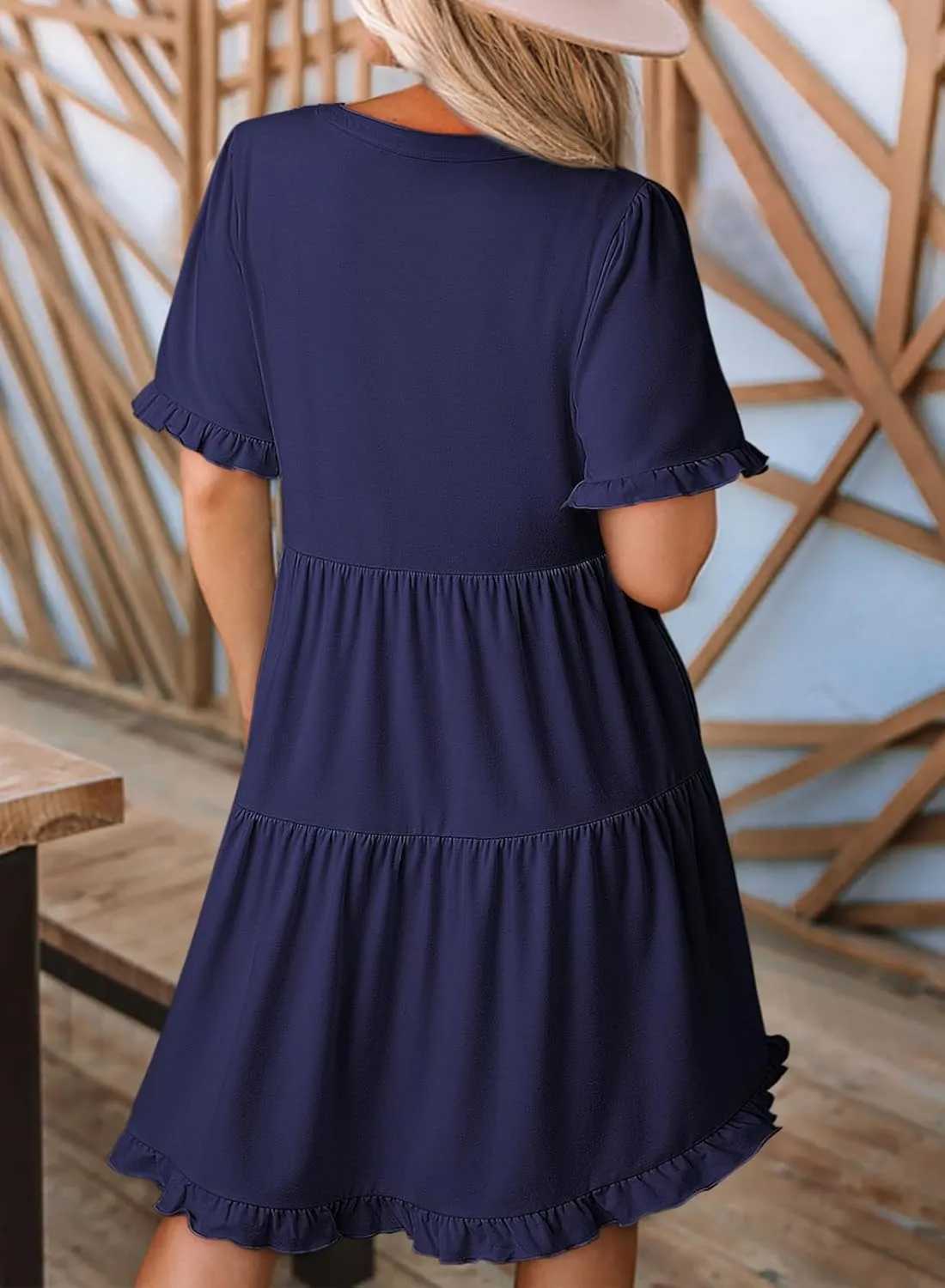 Dokotoo Womens Dresses 2025 Summer Spring V Neck Short Sleeve Casual A Line Flowy Swing Shift Dress Mini Dress