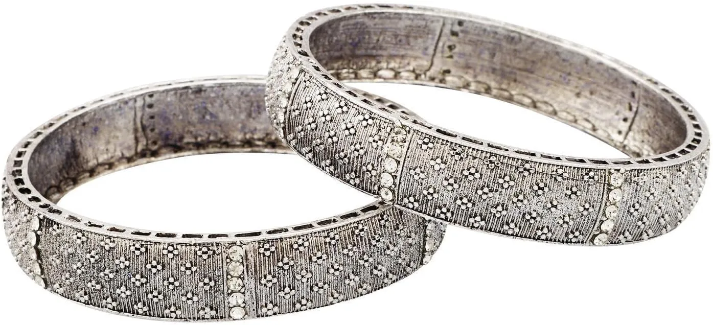 Efulgenz Indian Oxidized Bangle Bracelet Set for Women Boho Bangle Set Indian Oxidized Jewelry Antique Bangle Set Crystal Bangles Fashion Statement Jewelry for Women