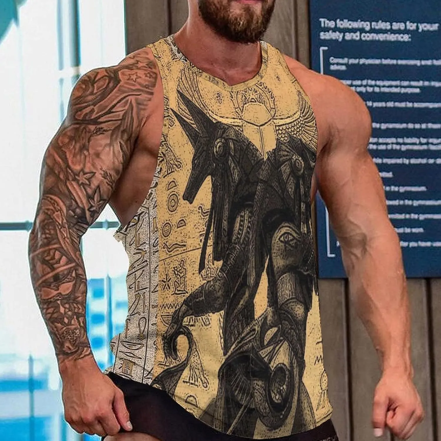 Egypt Anubis Tank Top Sleeveless T Shirt Athletic Muscle Shirts Gym Workout Yoga Tank for Men