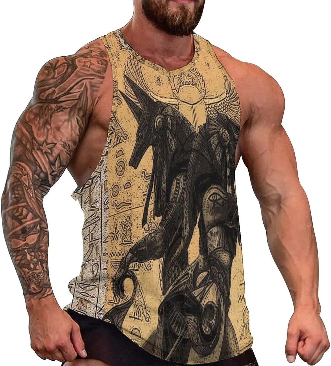 Egypt Anubis Tank Top Sleeveless T Shirt Athletic Muscle Shirts Gym Workout Yoga Tank for Men