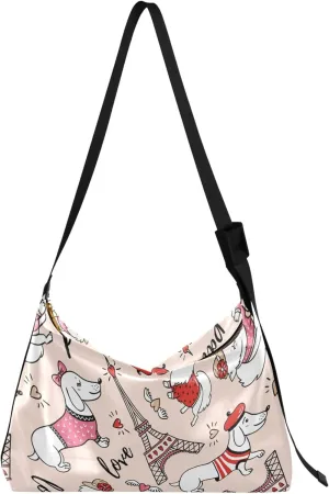 Eiffel And Dachshund Soft PU Leather Hobo Bags Cross Body Men Bag Stylish Animal Print Women Hobo Handbags