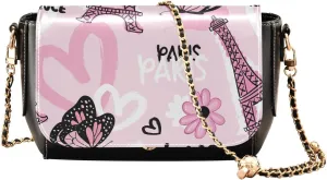 Eiffel Tower and Butterflies Crossbody Bags for Women, Trendy Small Shoulder Bag, PU Leather Clutch Purse Underarm Handbag Satchel HandBag with Adjustable Metal Chain