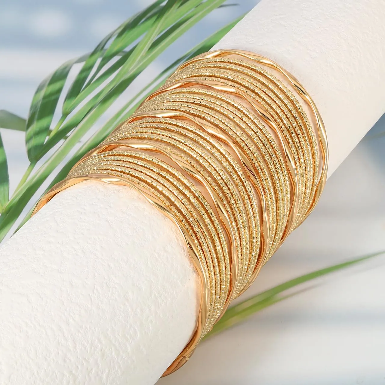 Eigso Mutli Layered Gold Indian Bracelet Cuff Bangle for Women Men Vintage Stackable Textured Bohemian Wristlets for Woman Man