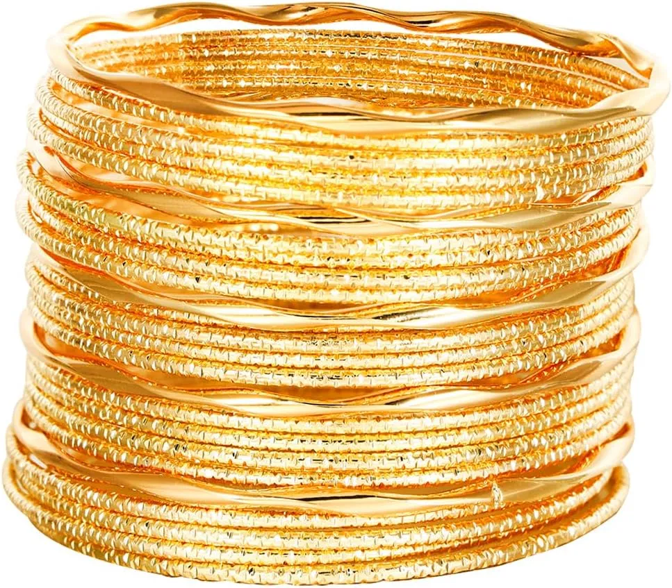 Eigso Mutli Layered Gold Indian Bracelet Cuff Bangle for Women Men Vintage Stackable Textured Bohemian Wristlets for Woman Man