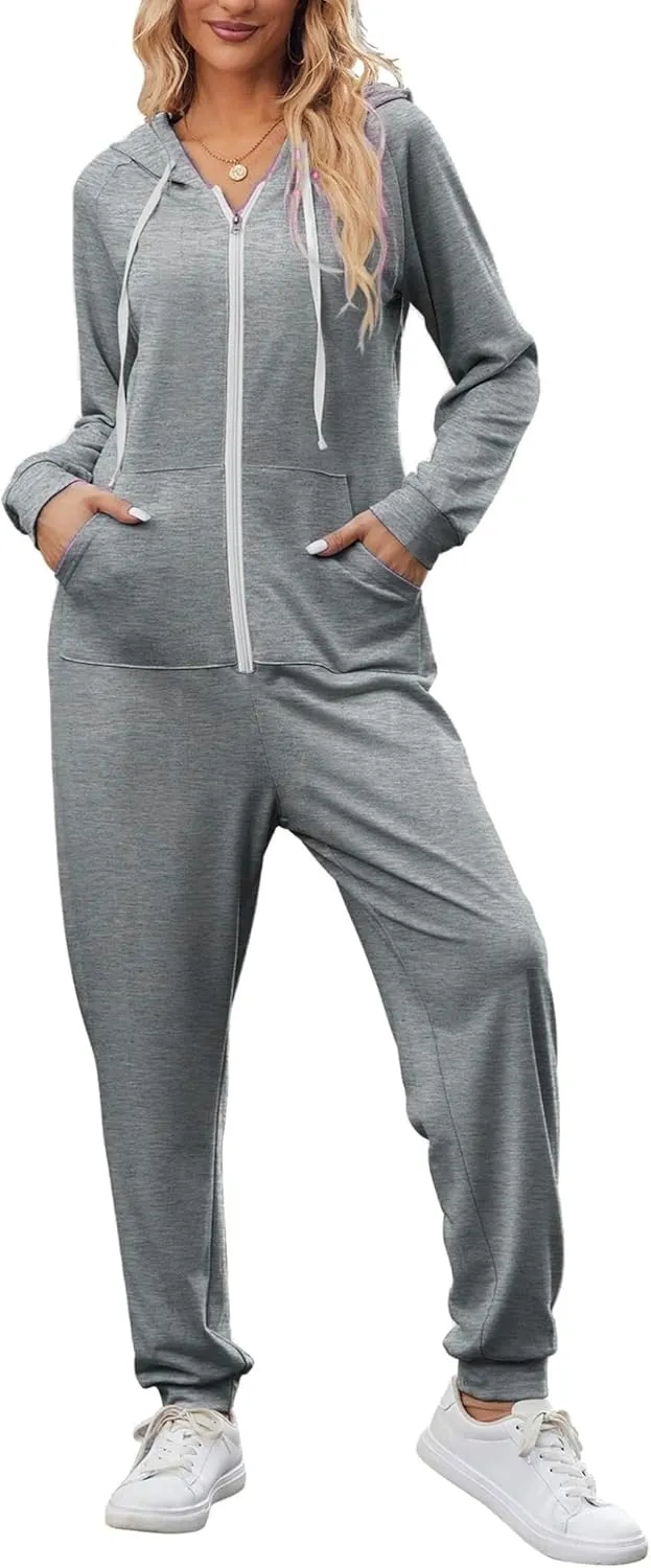Ekouaer Christmas Onesie Adult Hooded Womens Onesie Pajamas Comfy Zipper One Piece Pajamas with Pocket XS-XXL