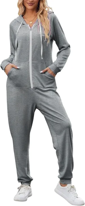 Ekouaer Christmas Onesie Adult Hooded Womens Onesie Pajamas Comfy Zipper One Piece Pajamas with Pocket XS-XXL
