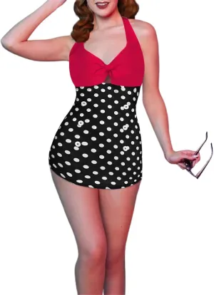 Ekouaer Womens One Piece Swimsuits Vintage Striped Skirt Bathing Suit Vintage Retro Push Up Swimwear