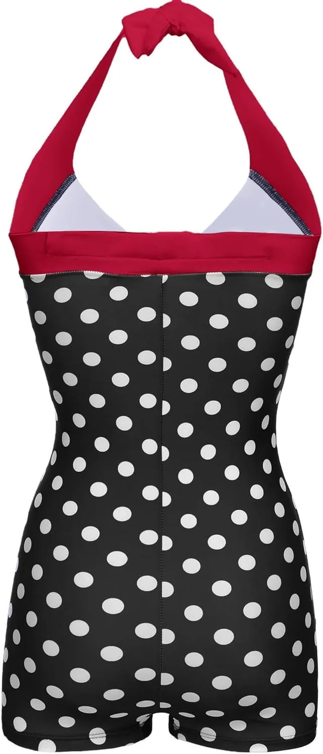 Ekouaer Womens One Piece Swimsuits Vintage Striped Skirt Bathing Suit Vintage Retro Push Up Swimwear