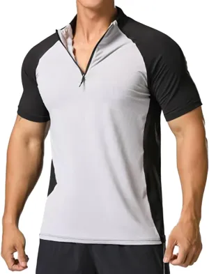Elastic Workout Gym Muscle Shorts Sleeve Shirts Quick Dry Zipper Cycling T-Shirts for Men T71