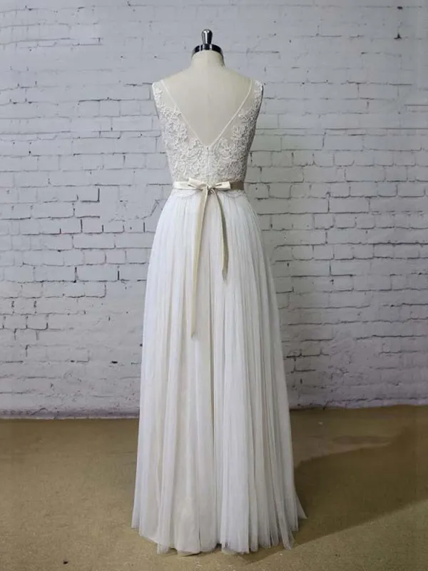 Elegant Floor Length Lace Tulle A-line Wedding Dresses