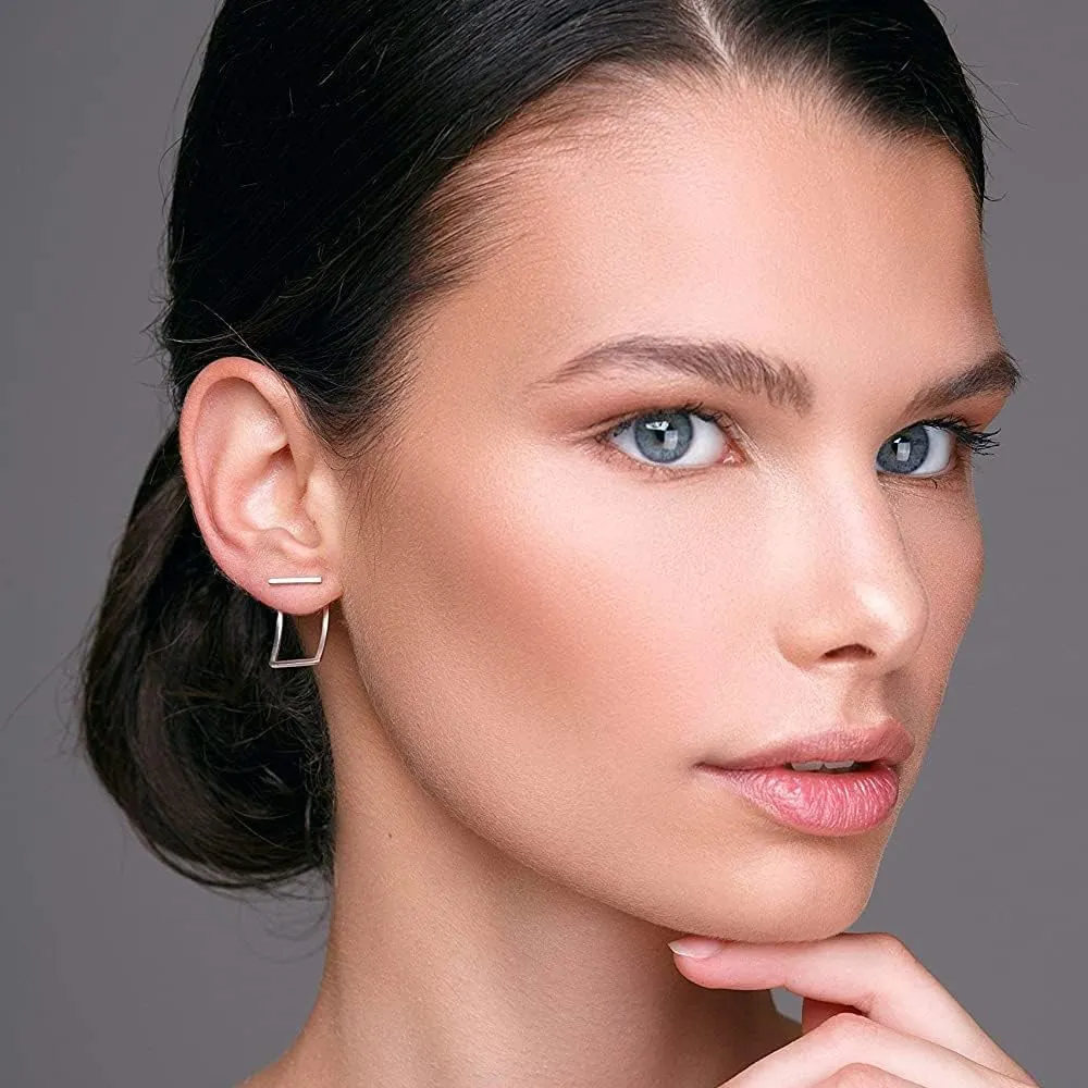 Emmanuela Minimalist Ear Jacket Earrings Handmade from 24K Gold Plated Sterling Silver Dainty Double Sided Earrings with Line Studs and Geometric Backs Everyday Unusual Jewelry